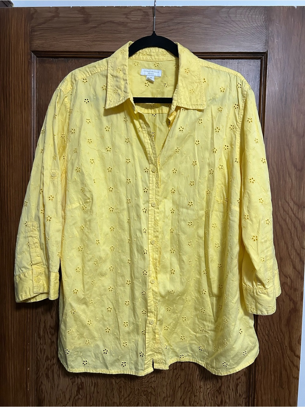 Charter Club Yellow Floral Eyelet Button Down Top Size 20W